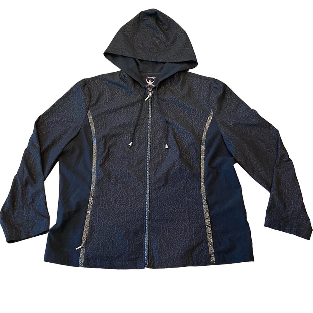 Chico's Women's Zenergy Lightweight Hooded Full Zip Jacket Black Size XL